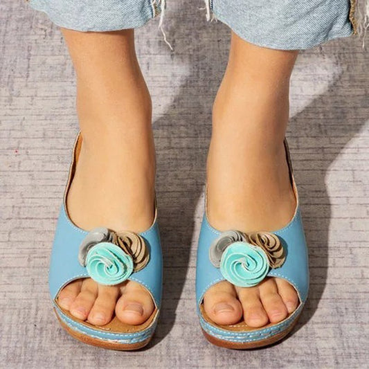 Fashion Flower Wedge Fish Mouth Sandals Women's Shoes