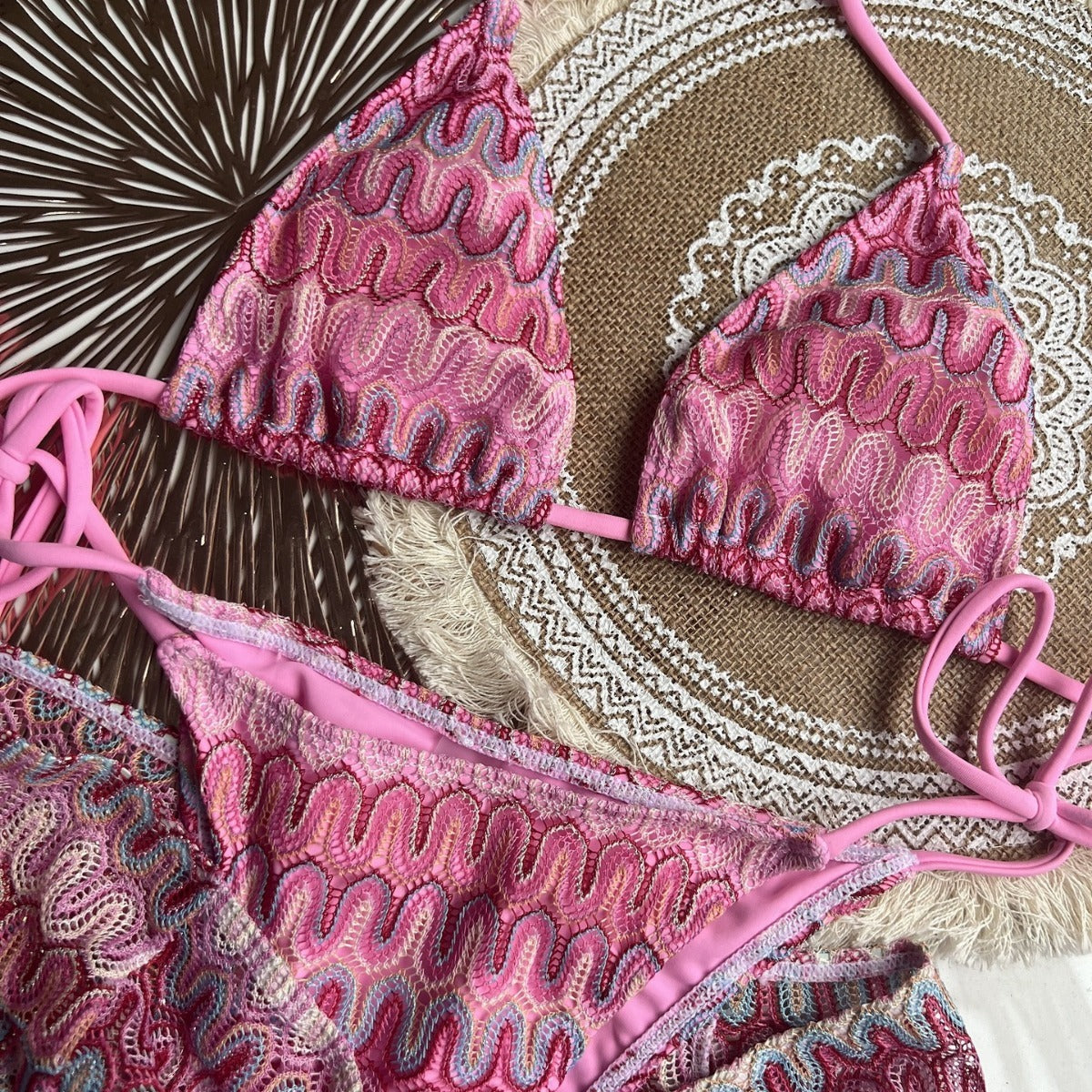Knitting Bikini Skirt Three-piece Set Bikini Striped Swimsuit Bikini Women Swimw