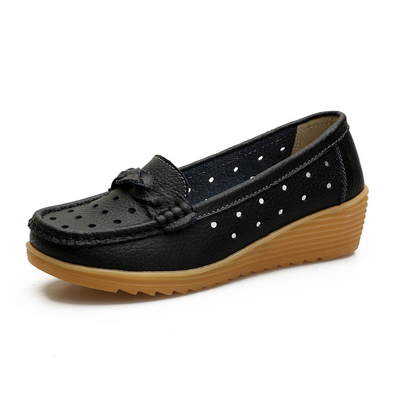 Women's Cowhide Gommino Soft Bottom Wedge Heels