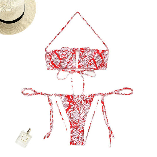Snake Print Drawstring Bikini Women