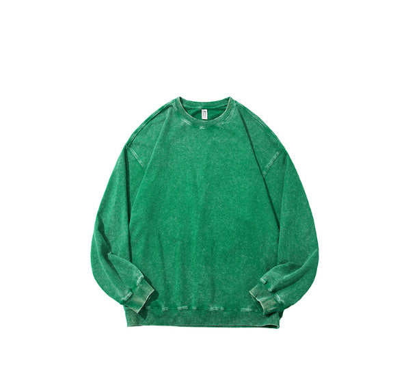 Men's Cotton Washed Round Neck Long Sleeve Sweater