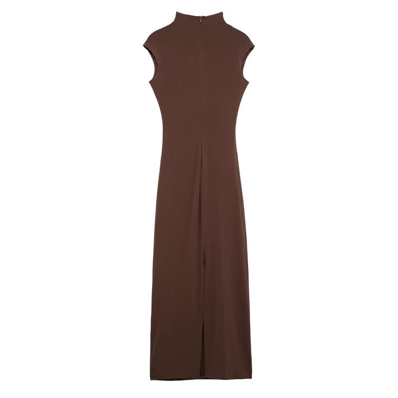 Women's Solid Color Pleated Decorative Waist Slim Fit Dress