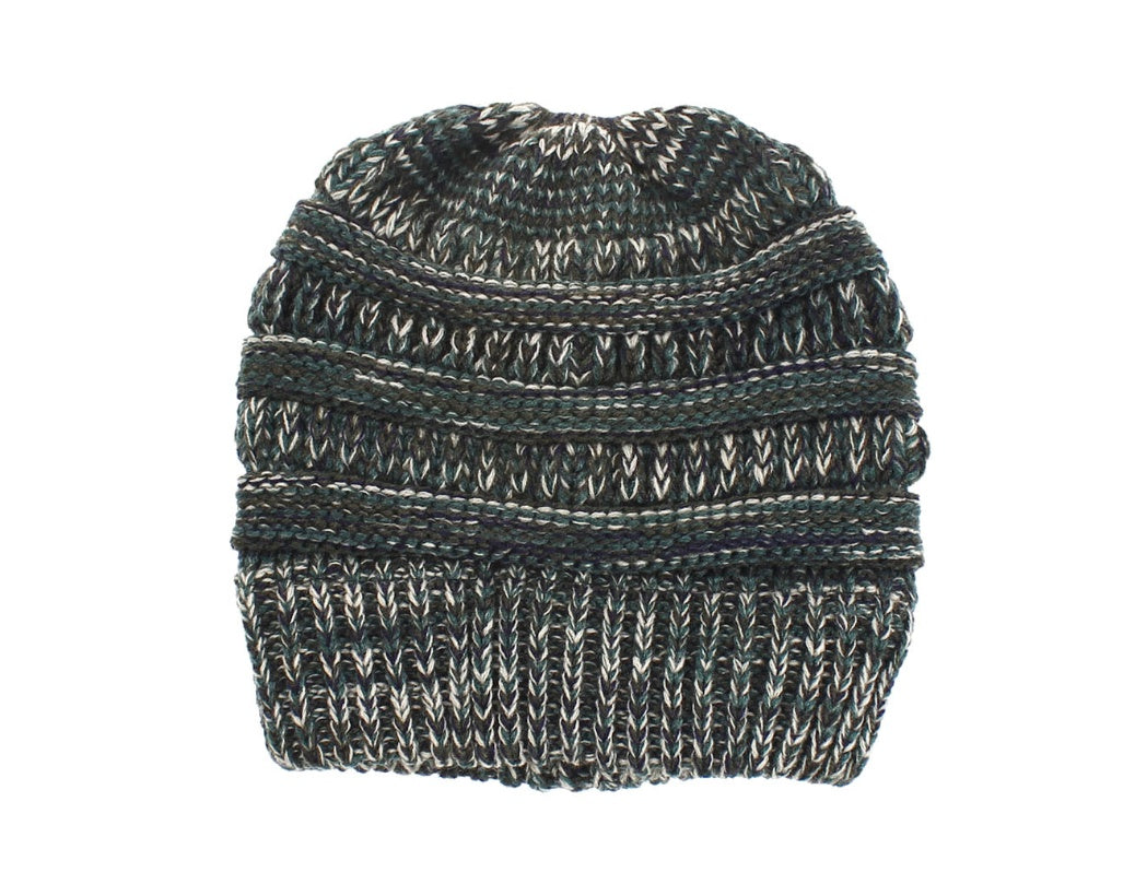 Women's Mixed Color Knitted Wool Hat with Ponytail Opening