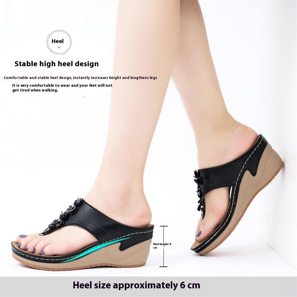 Women's Thick-soled Flip-flops Non-slip High Heel Slippers