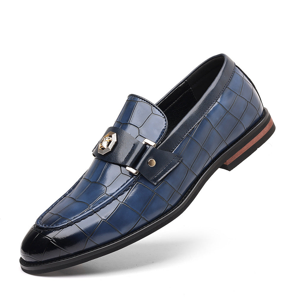 Men's Plaid Casual Loafers with Metal Buckle Detail