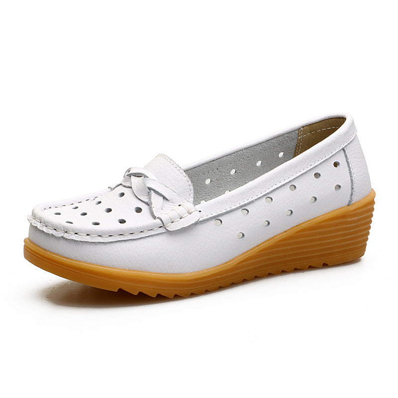 Women's Cowhide Gommino Soft Bottom Wedge Heels