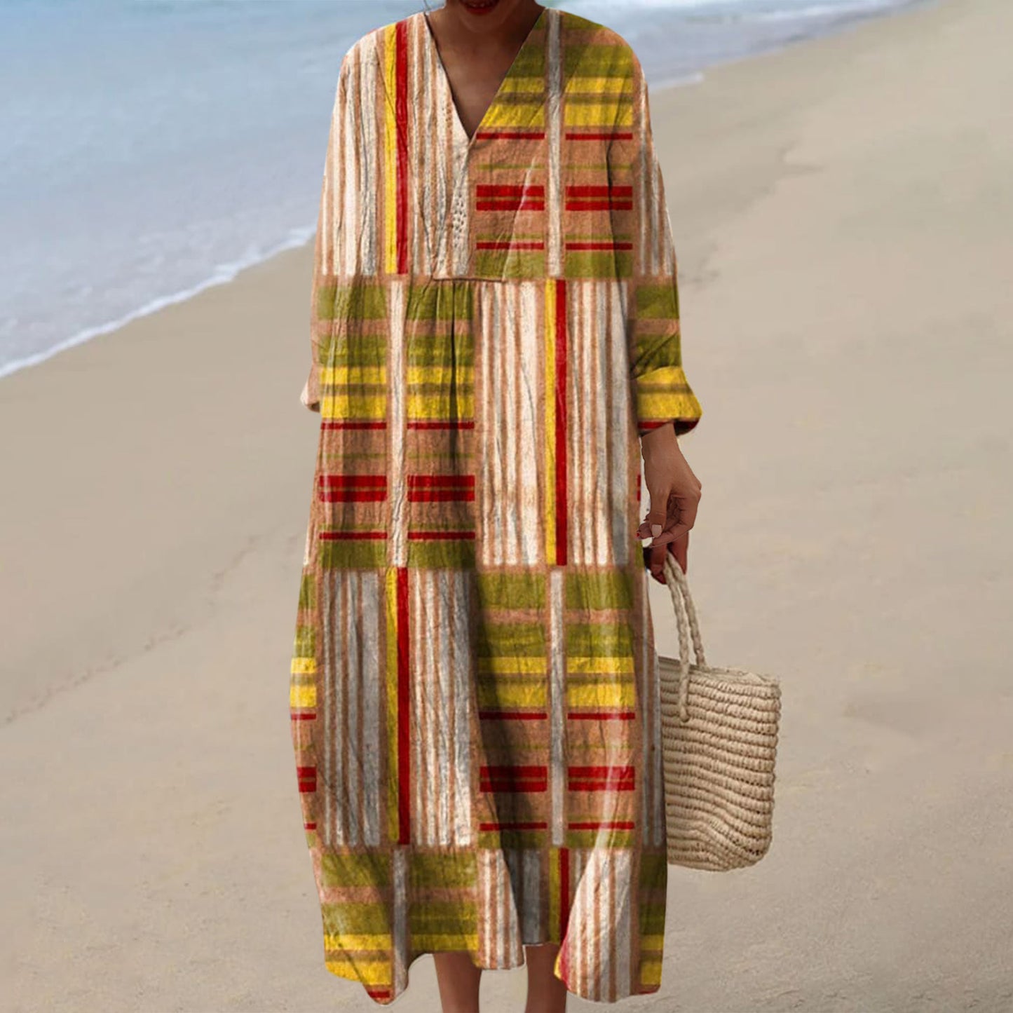 Women's Casual 3D Printed Floral Print Sleeved Long Dress