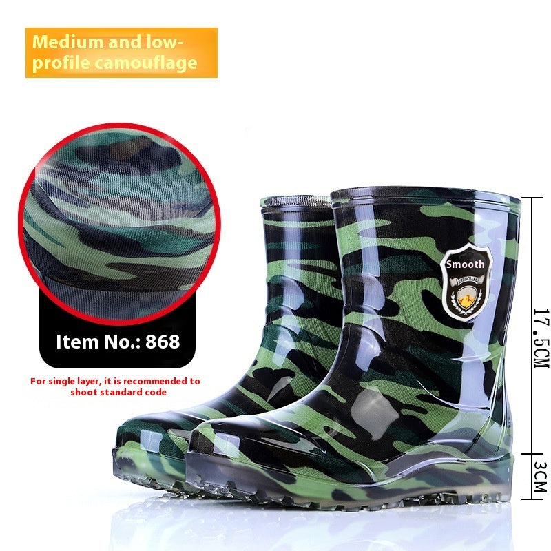 Men's Camouflage Rain Boots - Fleece-Lined Waterproof