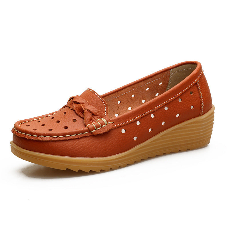 Women's Cowhide Gommino Soft Bottom Wedge Heels