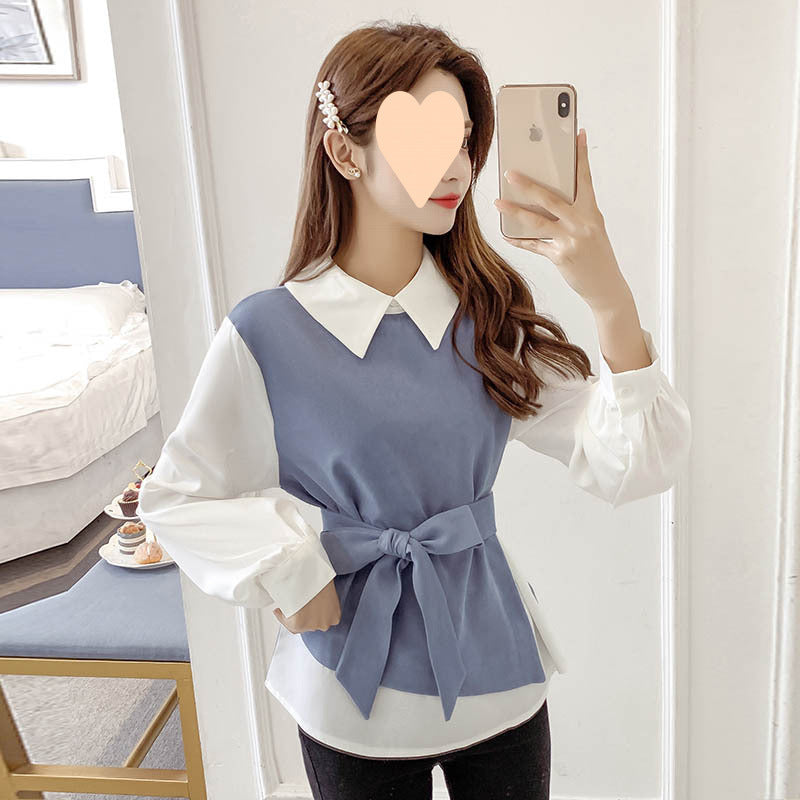 All-matching Fitted Waist Flattering Shirt Graceful Collar Chiffon Shirt Top
