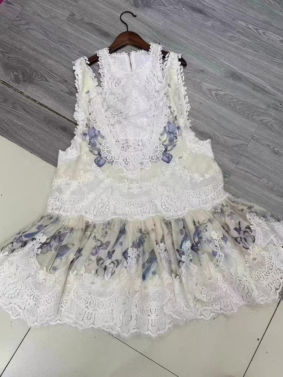 Women's Fashion Lace Stitching Dress Vest Suit