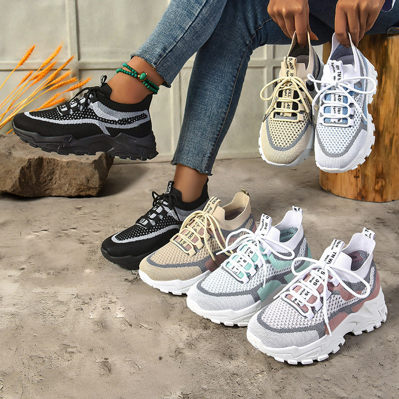 Soft Sole Lightweight Dad Shoes Women's Shoes Flying Woven Breathable Mesh Surface Shoes