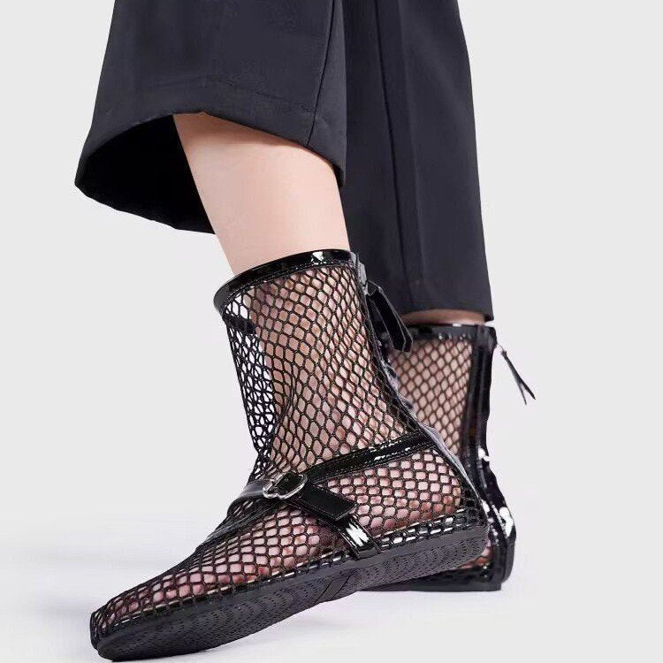 Metal Buckle With Back Zipper Ballet Women's Shoes High Top Fashion Shoes