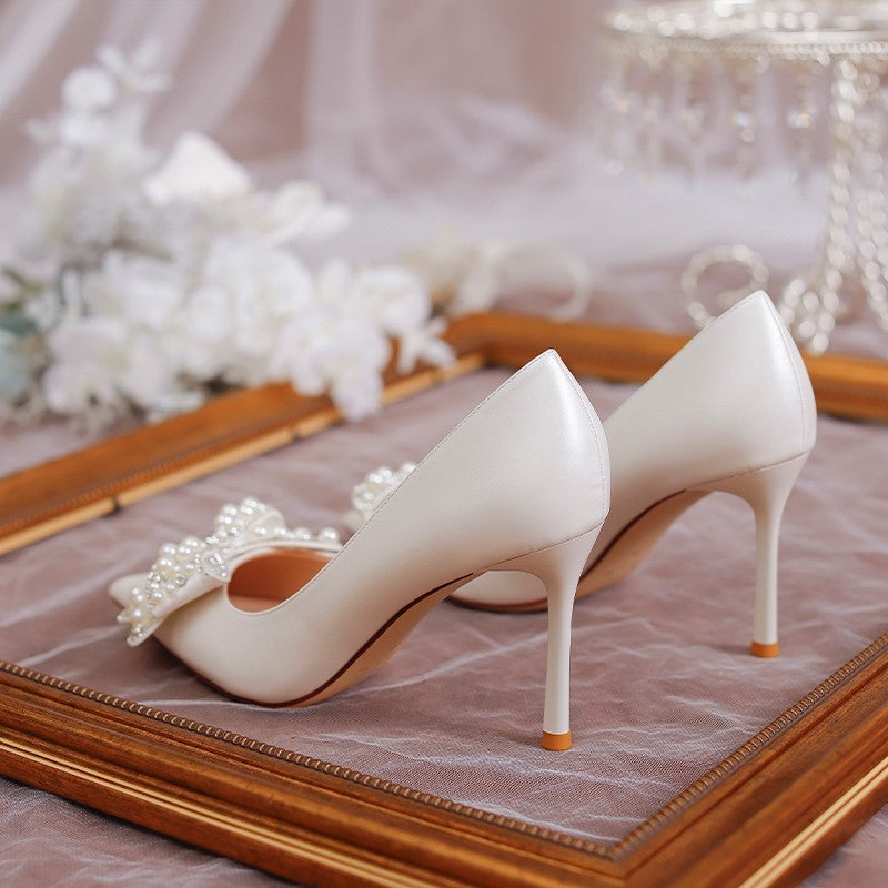 Women's Stiletto Heel Bride Wedding Dress Shoes White