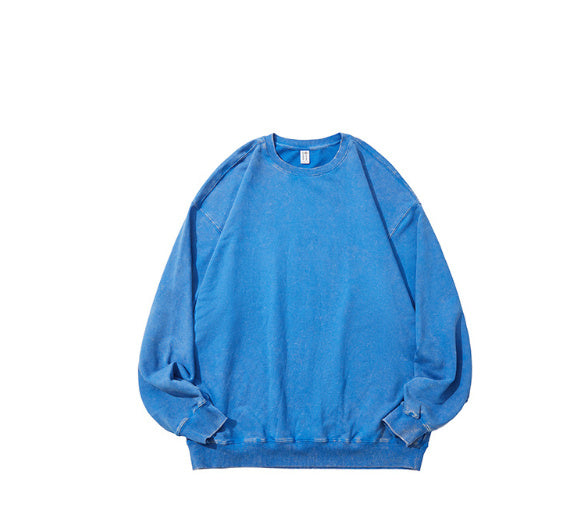 Men's Cotton Washed Round Neck Long Sleeve Sweater