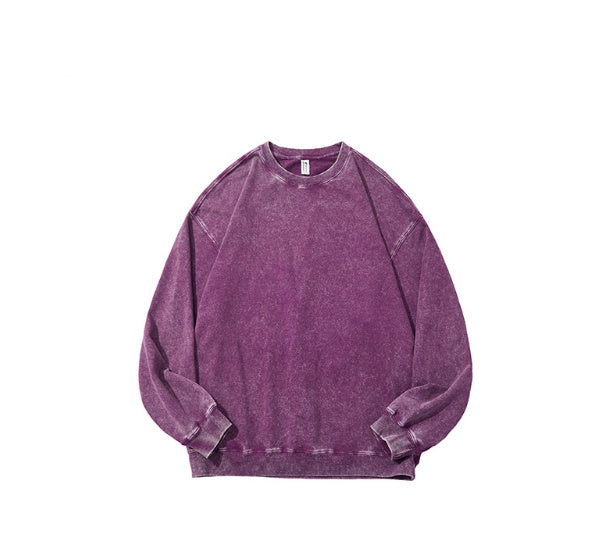 Men's Cotton Washed Round Neck Long Sleeve Sweater