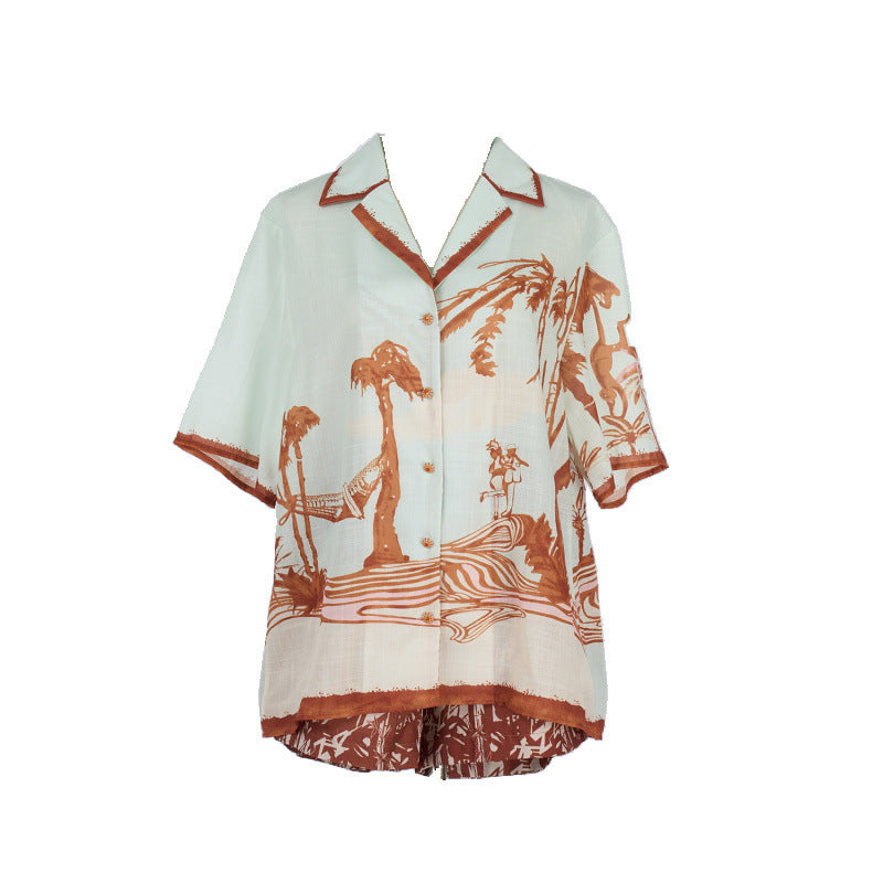 Women's Silk Printed Short Sleeved Shorts Set