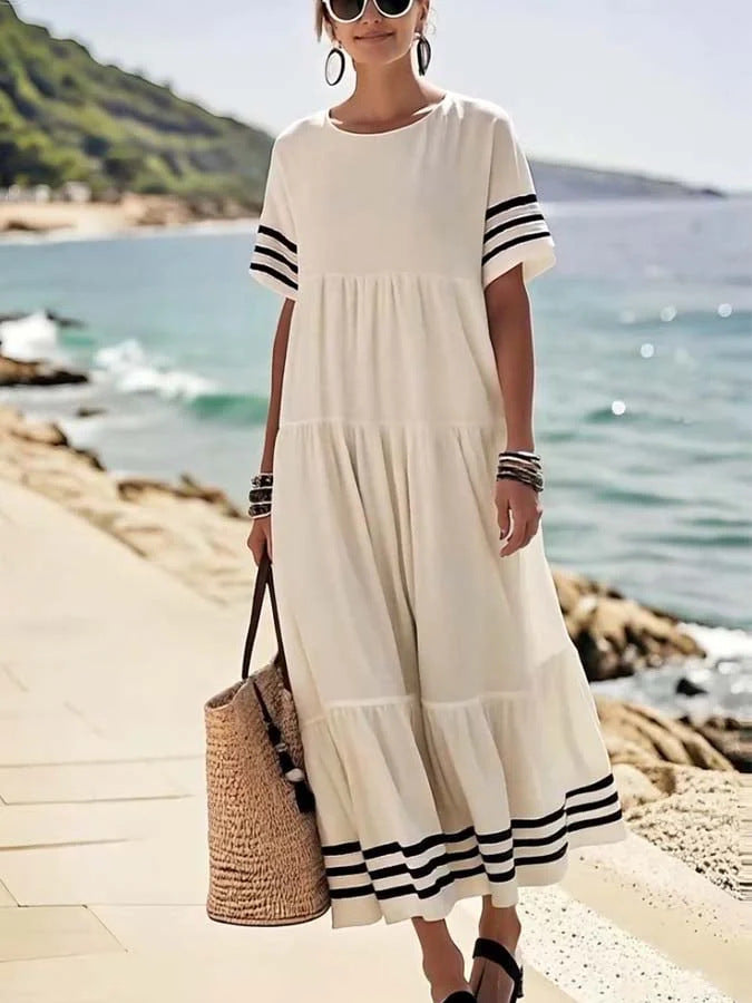 Women's Striped Temperament Leisure Round Neck Loose Dress