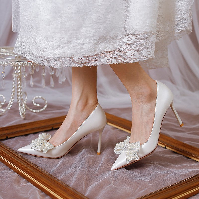 Women's Stiletto Heel Bride Wedding Dress Shoes White