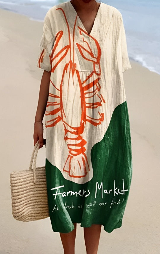 Women's Casual 3D Printed Floral Print Sleeved Long Dress