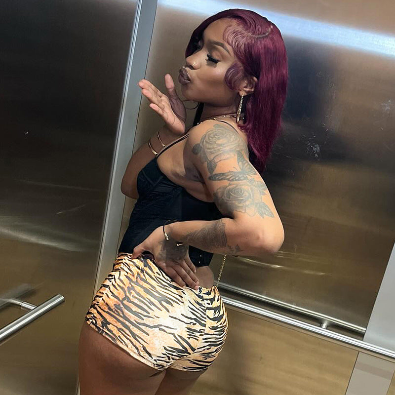 Women's Sexy American Hot Girl Tiger Stripe Pattern Rope Shorts