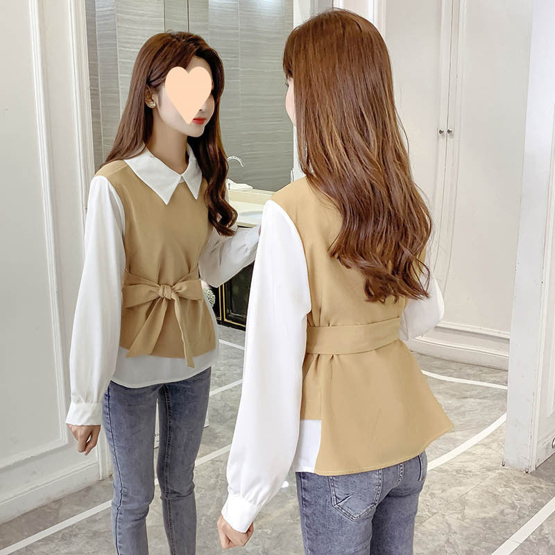 All-matching Fitted Waist Flattering Shirt Graceful Collar Chiffon Shirt Top