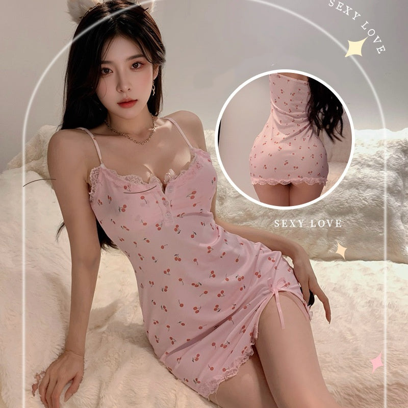 Backless Hollow-out Deep V Lace Nightdress