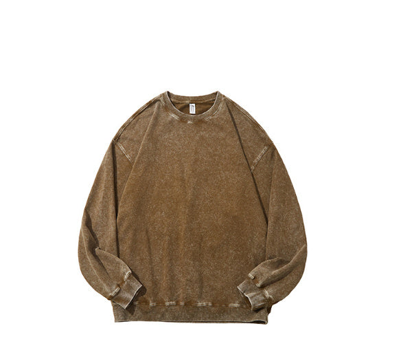 Men's Cotton Washed Round Neck Long Sleeve Sweater