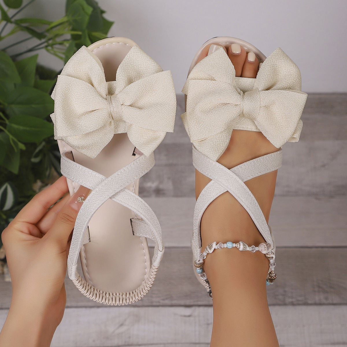 Women's Bow Detail Flat Sandals - Plus Size Available