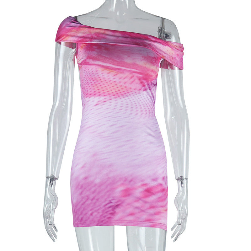 Abstract Printing Sexy Tight Backless Sheath Fashion Short Dress