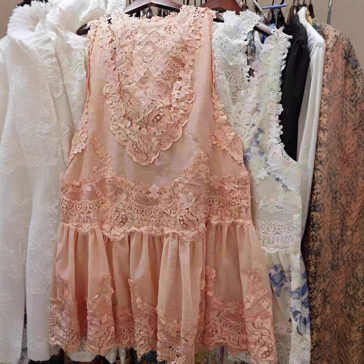 Women's Fashion Lace Stitching Dress Vest Suit