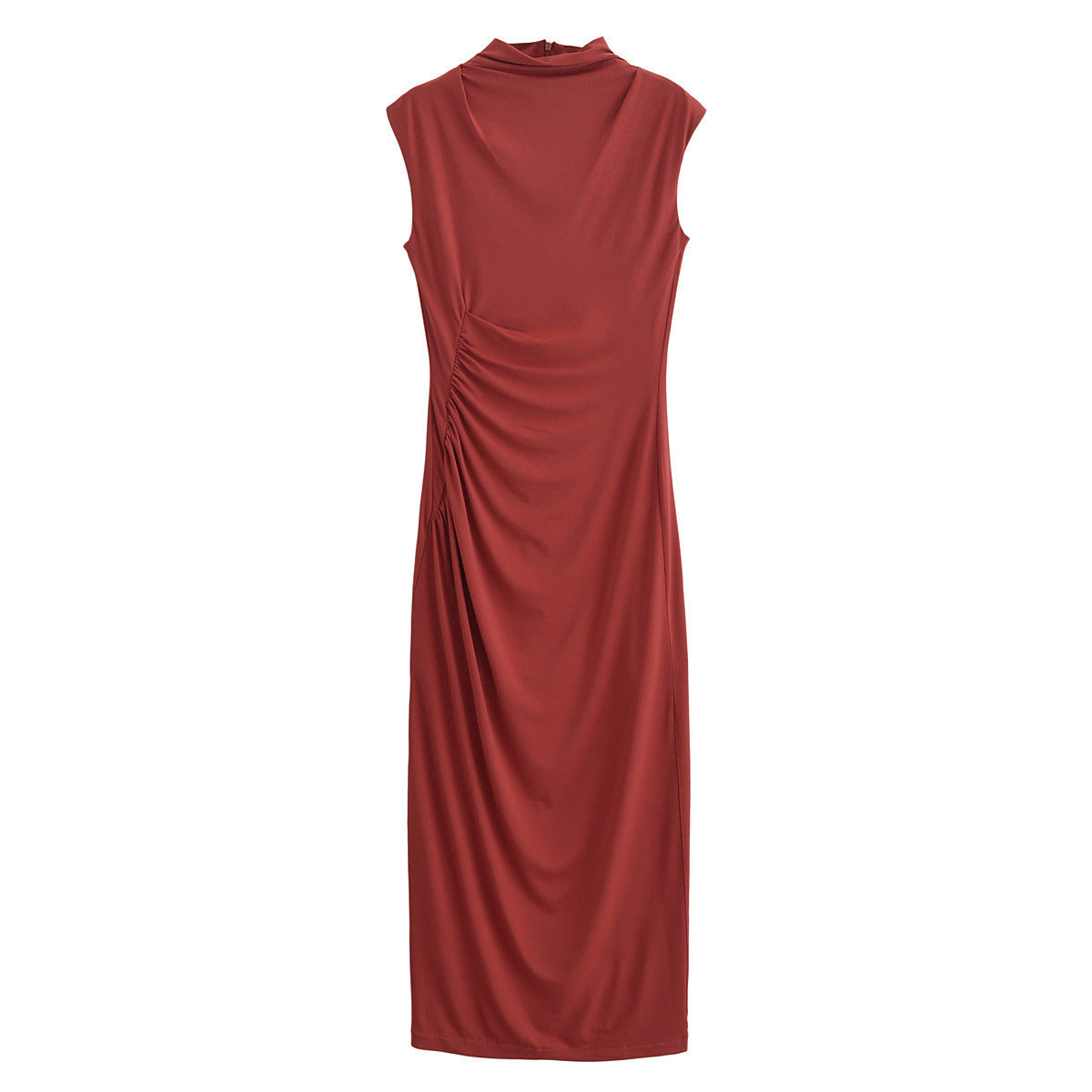 Women's Solid Color Pleated Decorative Waist Slim Fit Dress
