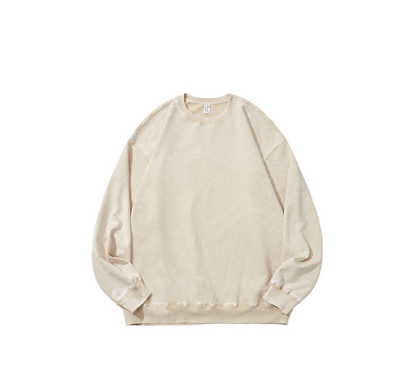 Men's Cotton Washed Round Neck Long Sleeve Sweater