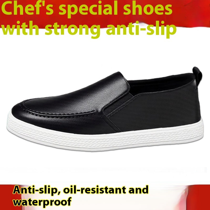 Men's Slip-On Kitchen Work Shoes - Leather Non-Slip