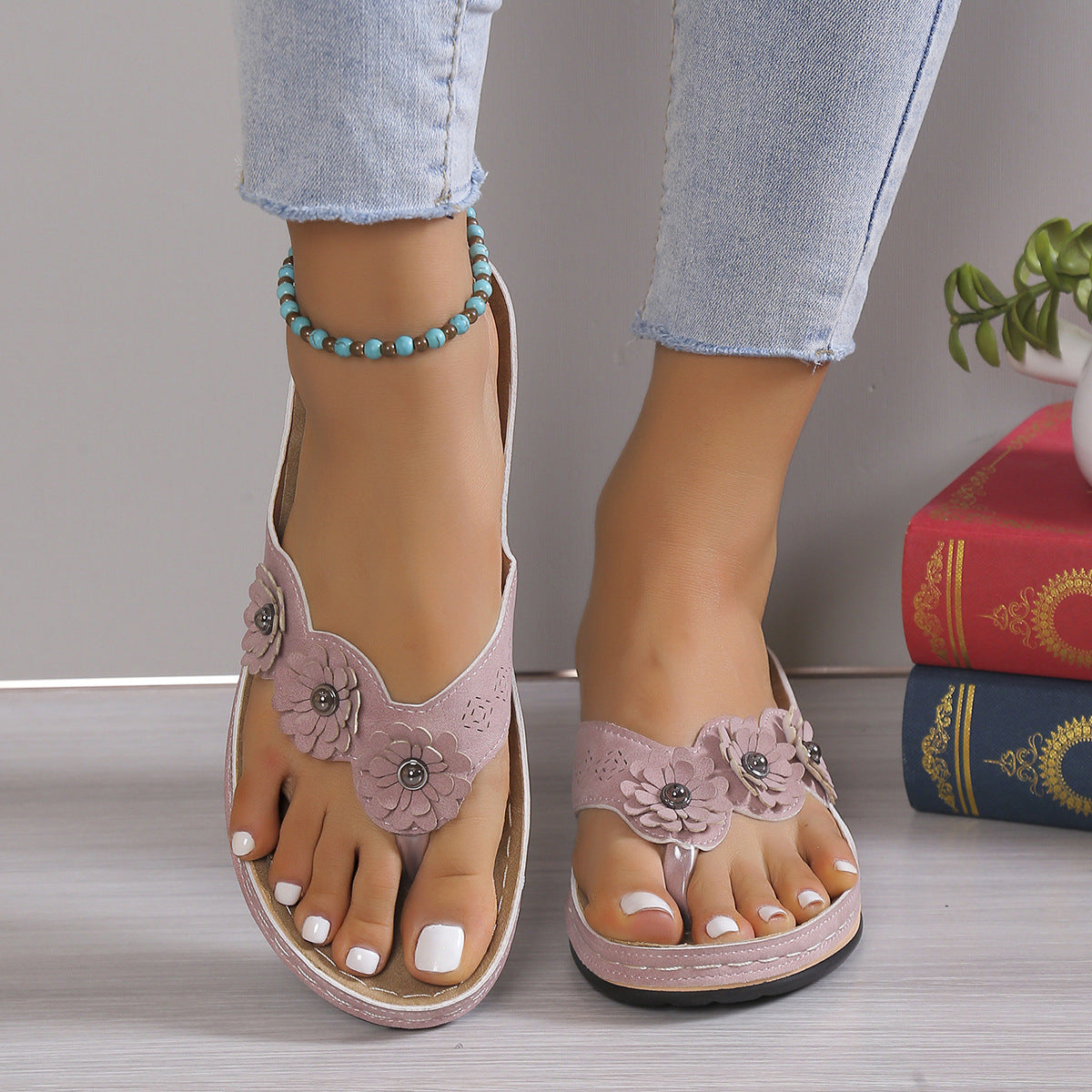 Women's Three-flower Platform Flip-flops Flip-toe Sandals