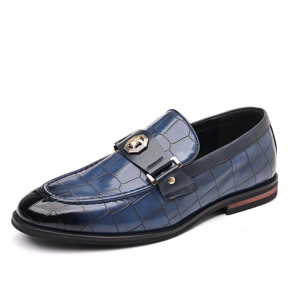 Men's Plaid Casual Loafers with Metal Buckle Detail