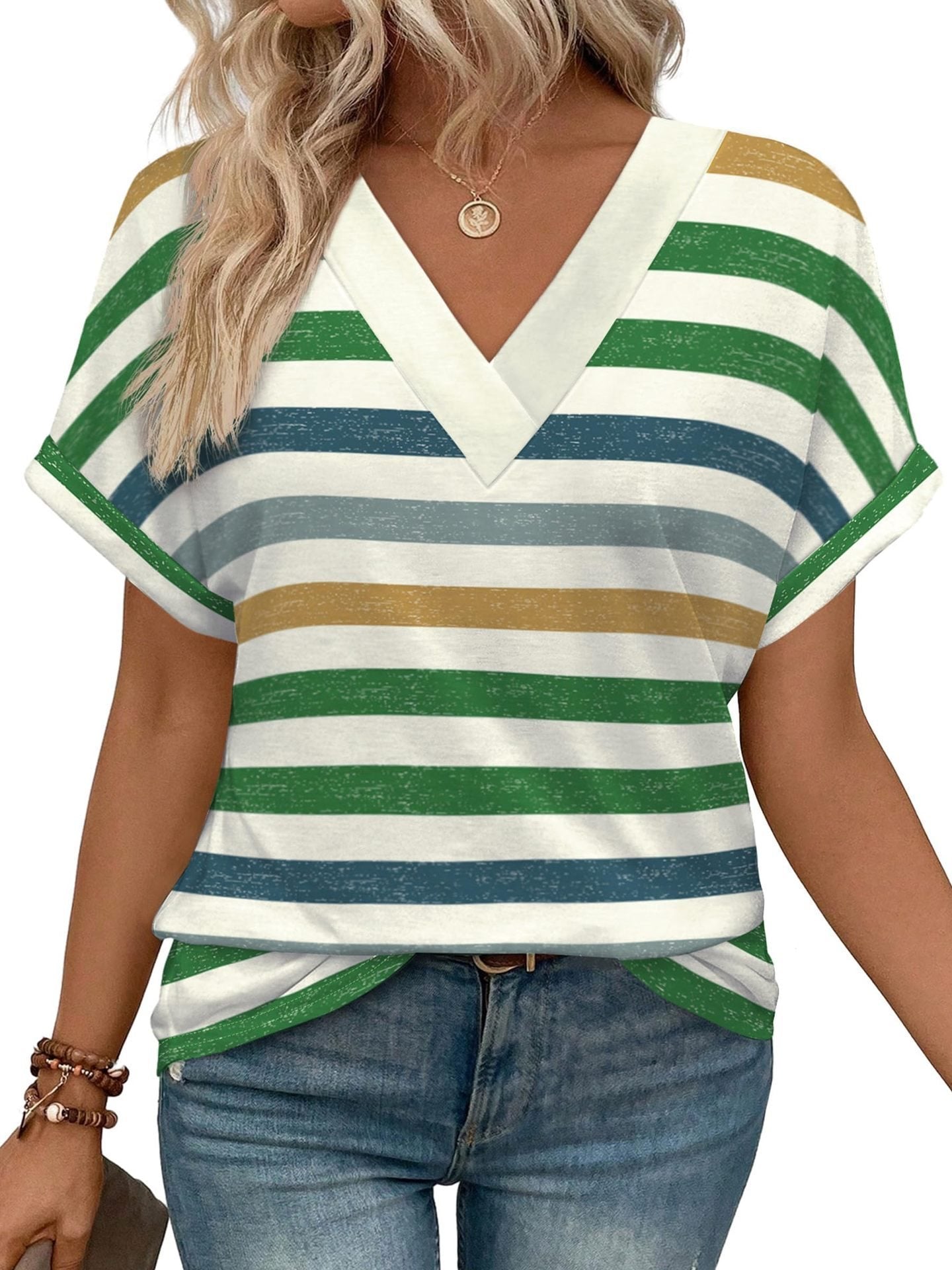 Women's Casual Round Neck Striped T-shirt Top