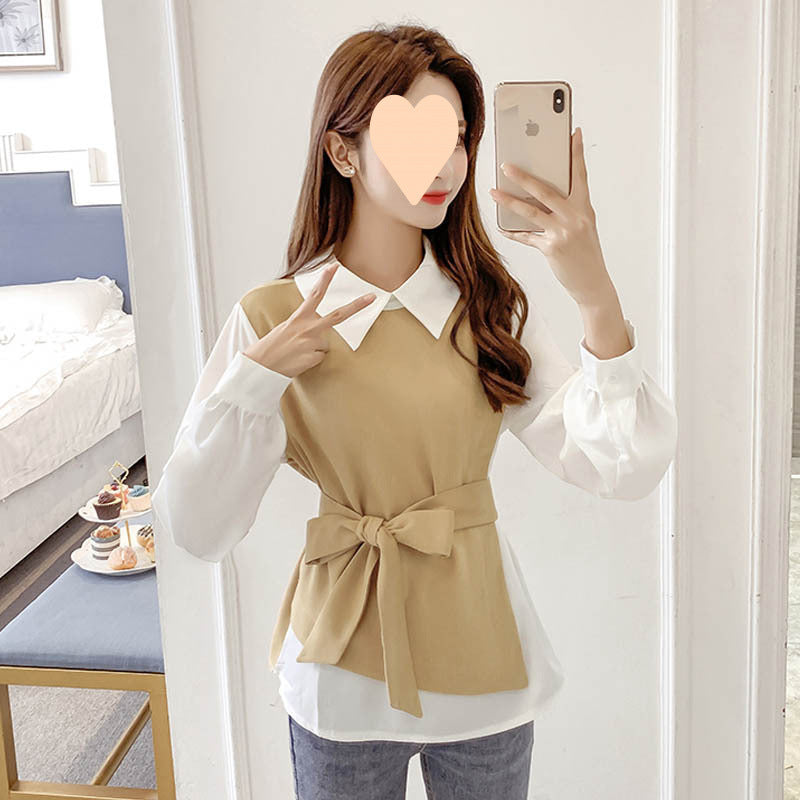 All-matching Fitted Waist Flattering Shirt Graceful Collar Chiffon Shirt Top
