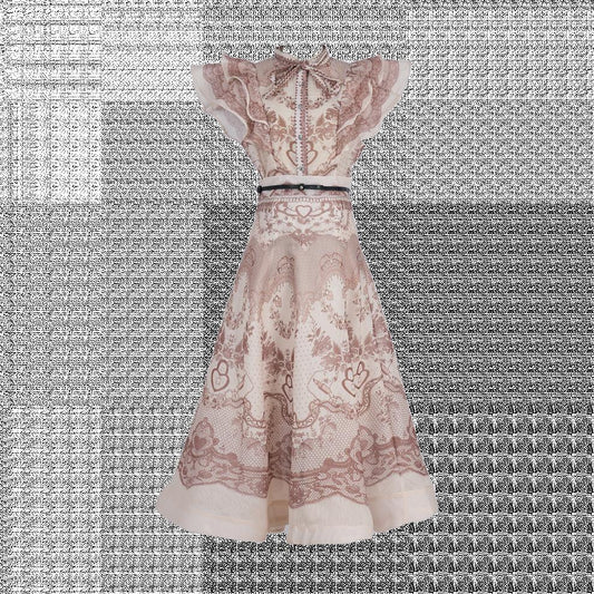Australia Stand Collar Ruffle Diamond Button Sleeveless Wide Swing Dress