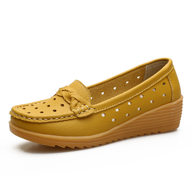 Women's Cowhide Gommino Soft Bottom Wedge Heels