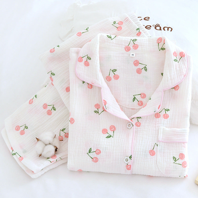 Women's Cotton Double-layer Gauze Pajamas Spring And Summer Cute Crepe Cardigan