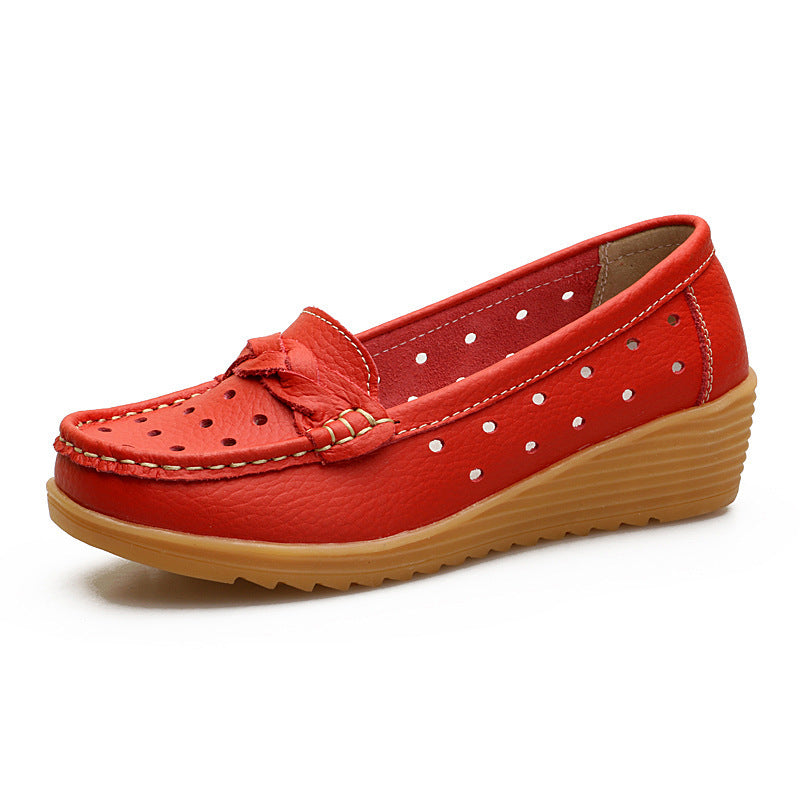 Women's Cowhide Gommino Soft Bottom Wedge Heels