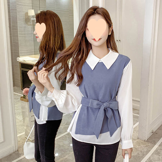 All-matching Fitted Waist Flattering Shirt Graceful Collar Chiffon Shirt Top