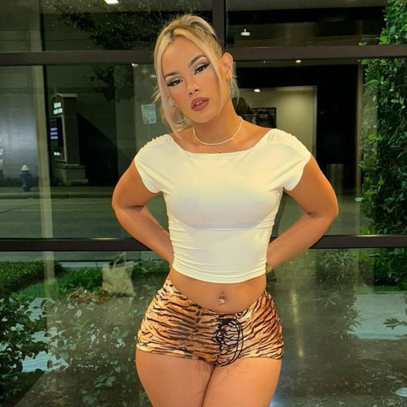 Women's Sexy American Hot Girl Tiger Stripe Pattern Rope Shorts