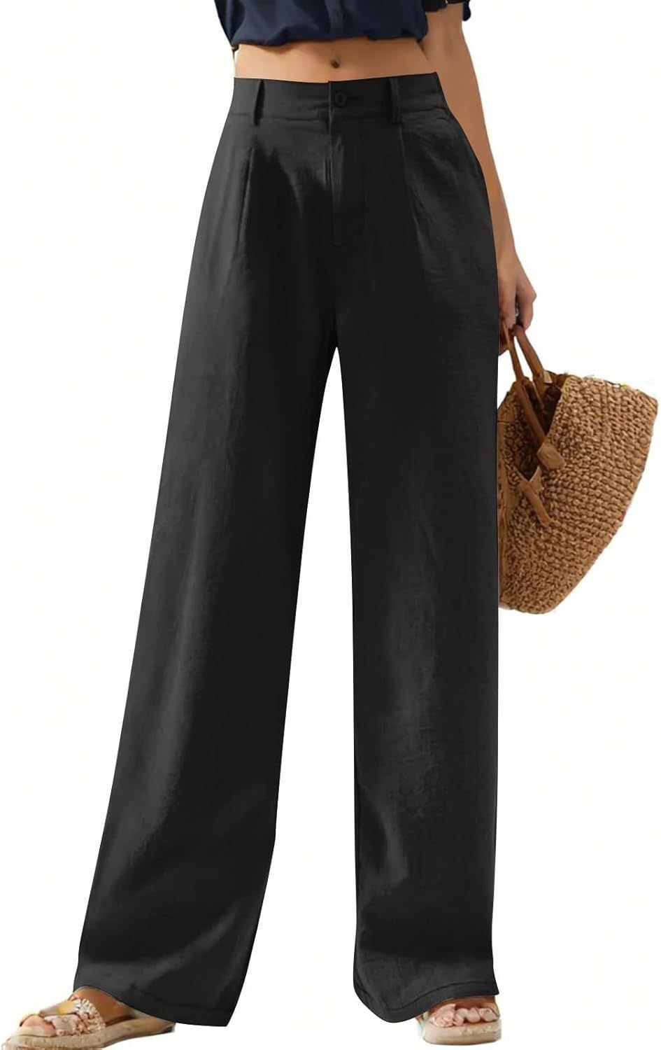 Women's Elastic Waist Wide Leg Casual Trousers