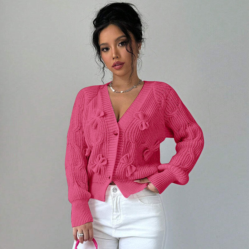 Women's Solid Color Long Sleeve Bowknot Knitwear Cardigan Coat