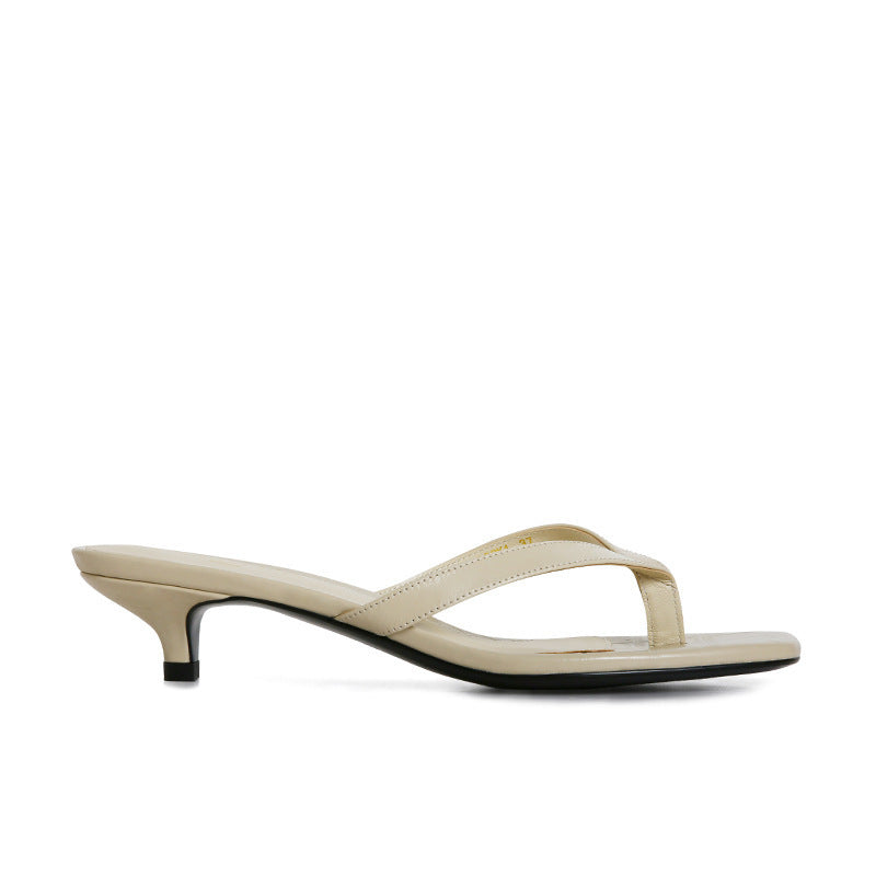 Women's Square Toe Leather Flip-flops