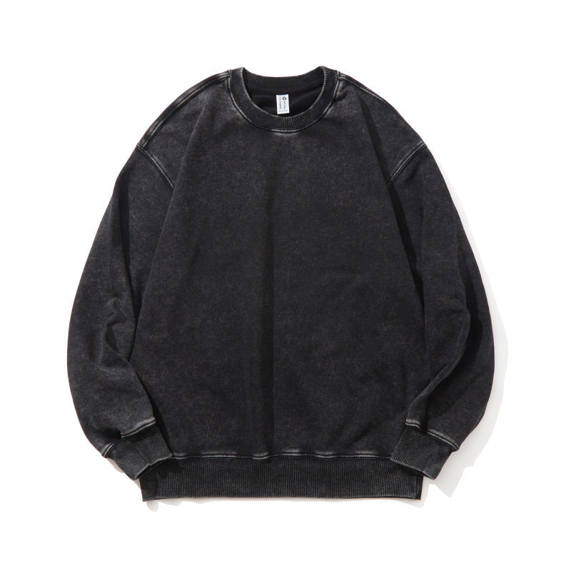 Men's Cotton Washed Round Neck Long Sleeve Sweater