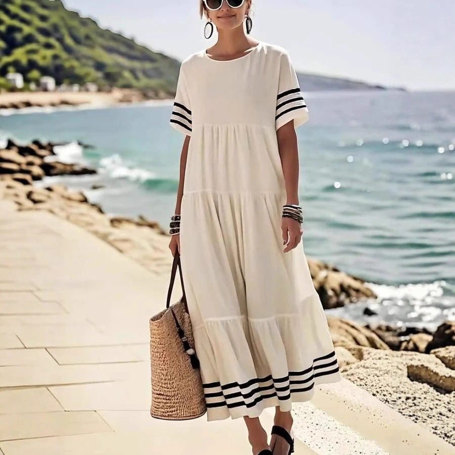 Women's Striped Temperament Leisure Round Neck Loose Dress