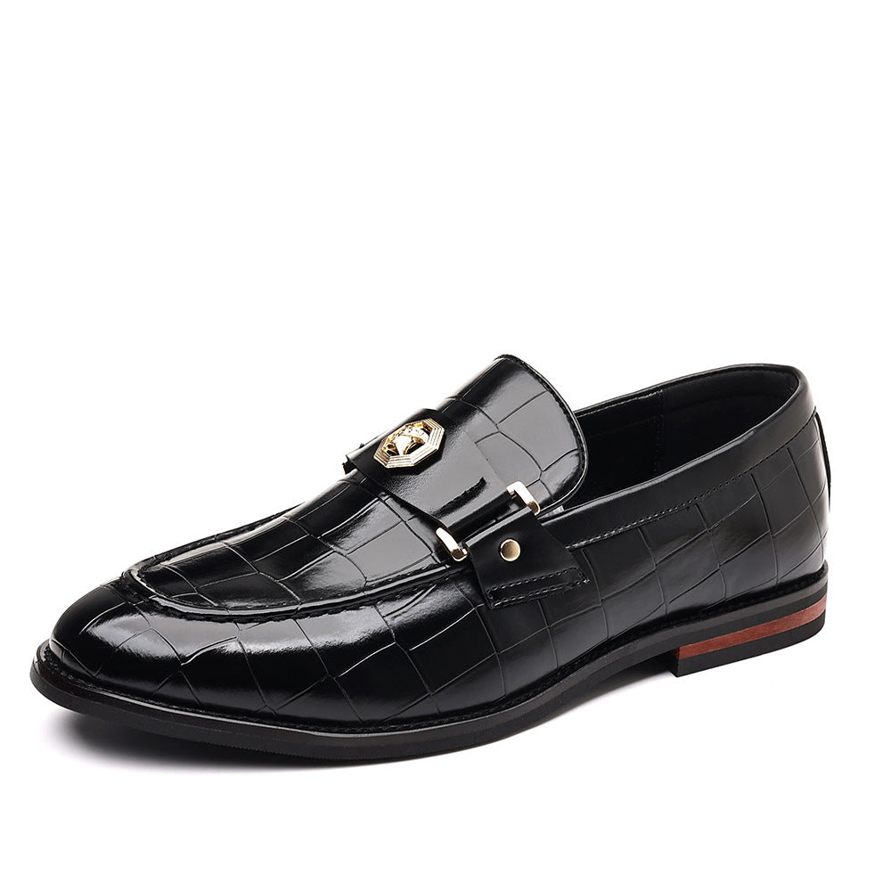 Men's Plaid Casual Loafers with Metal Buckle Detail